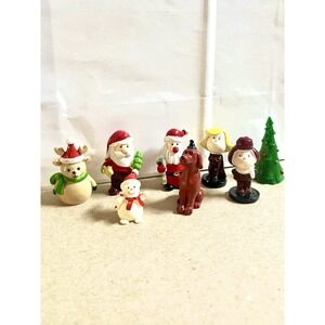 8 Mini Resin/Plastic Santa‎ Christmas Figurines Lot